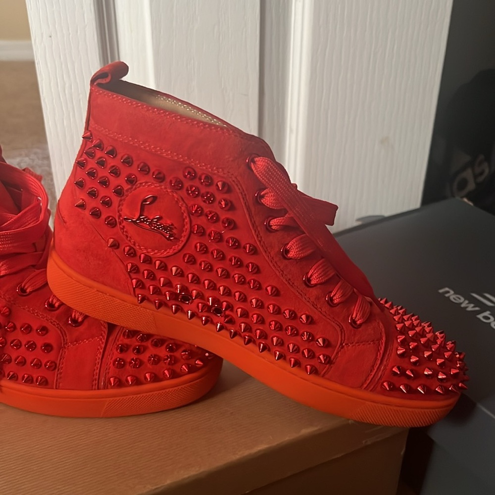 Christian Louboutin Louis Orlato Spike Studs High Cut Men's Red Sneakers 40 - Picture 3 of 6